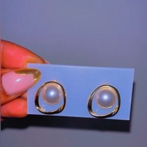 White Faux Pearl Stud Earrings